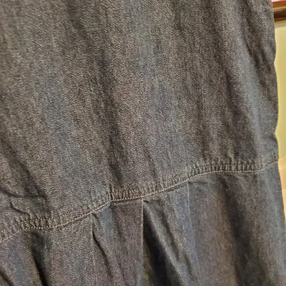 Vintage 90s Cottagecore Sunflower Fall Autumnal Denim A Line Maxi Dress - Picture 11 of 15